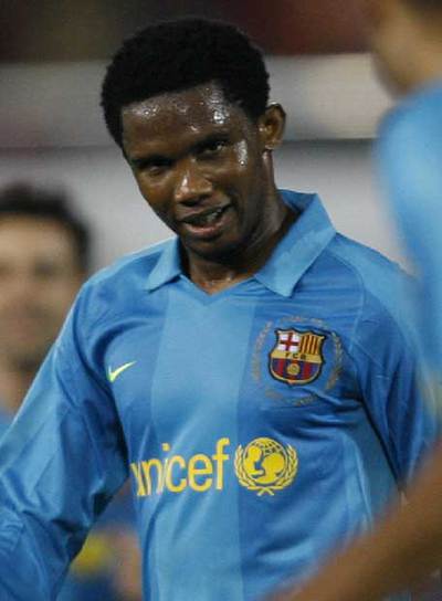 Eto'o, durante el Mallorca-Barça.