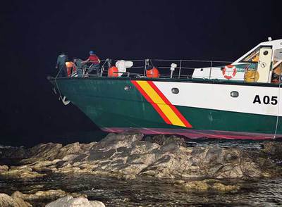 La patrullera  Río Palma,  tras encallar el miércoles en la isla de Tenerife.