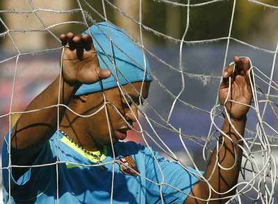 Ronaldinho, en el entrenamiento de ayer.