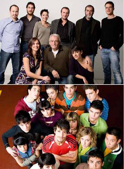 Arriba, reparto de  Plan América.  Sobre estas líneas, actores de  Física o química. 