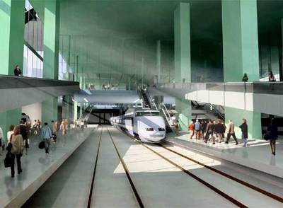 Una figuración del interior de la nueva Estació Central de Valencia proyectada por César Portela.