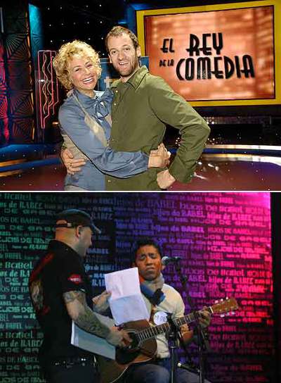 Arriba, Esther Arroyo y Edu Soto; abajo, concursantes de  Hijos de Babel.  