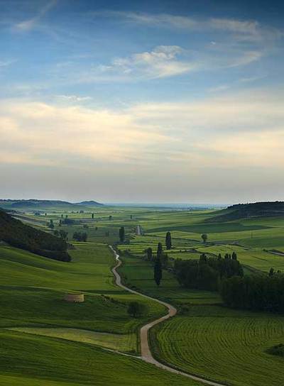 El verde paisaje del valle de Hornija, en las estribaciones de los montes Torozos (Valladolid).