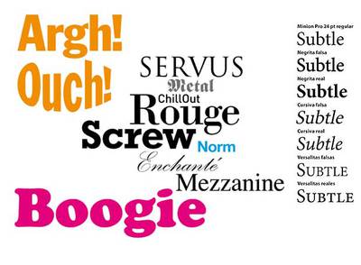 Diferentes tipos de letras que aparecen en el libro de Enric Jardí.