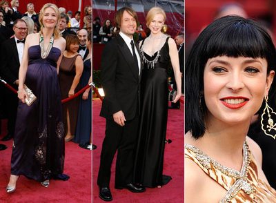 A la izquierda, Cate Blanchett; en el centro Nicole Kidman y Keith Urban; al aderecha Diablo Cody.