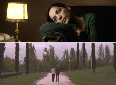 Arriba, Cristina Plazas, en  Alumbramiento,  de Eduardo Chapero Jackson. Abajo, un fotograma de  El hombre feliz,  de Lucina Gil.