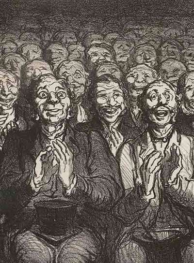 Caricatura de la serie  Croquis tomados en el teatro,  publicada en la revista satírica  Le Charivari  en 1864.