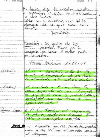 Una de las páginas del libro de incidencias de la residencia donde se especifican las penalidades de los ancianos.