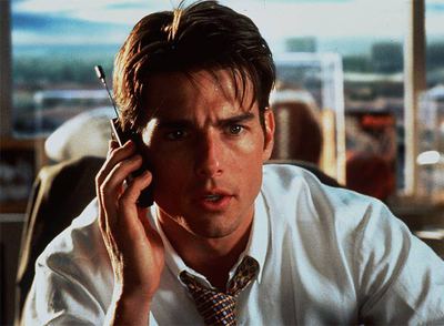 En  Jerry Maguire,  Tom Cruise interpreta a un profesional que lucha para no caer en las garras del cinismo.