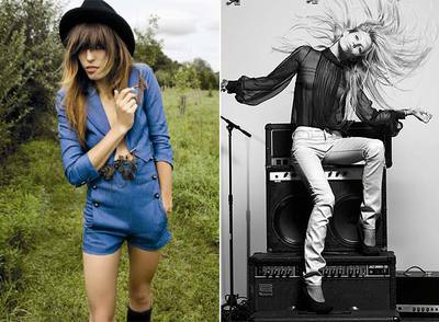 A la izquierda, Lou Doillon hace lo propio con la ropa que firma en Lee Cooper. Sobre estas líneas, el 'look book' de su colección. A la derecha, Theodora Richards, hija de Keith, viste los vaqueros que ha diseñado para la marca 4 Stroke.