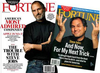 Portadas de la revista  Fortune  en 2008 y en 1998 con Jobs de protagonista.
