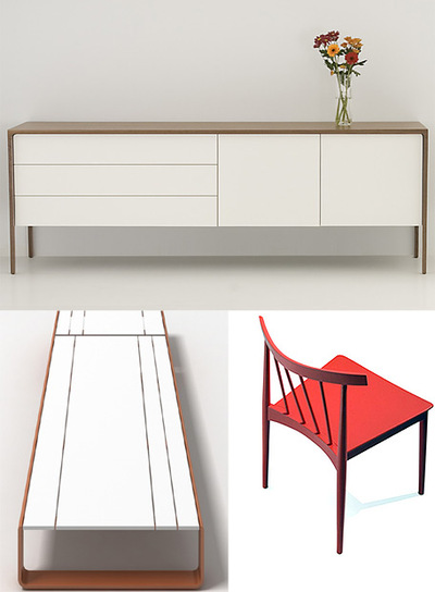 Arriba, el aparador  Tactile , de Punt Mobles, una colección diseñada por Terence Woodgate. Debajo, la silla  Smile,  de Andreu World, del equipo creativo Lievore Altherr Molina. A la izquierda, la tumbona  Flat , de Gandía Blasco,  una creación de Mario Ruiz. Los tres productos han merecido la distinción del jurado del premio de Diseño Wallpaper.