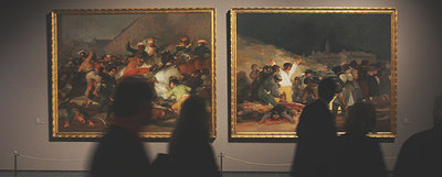  El 2 de mayo de 1808 en Madrid, la carga de los mamelucos  (izquierda) y  El 3 de mayo en Madrid, los fusilamientos en la montaña del Príncipe Pío,   las joyas de la muestra .