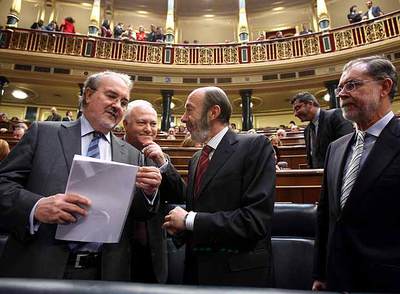 Pedro Solbes, Miguel Ángel Moratinos, Alfredo Pérez Rubalcaba y Mariano Fernández Bermejo.