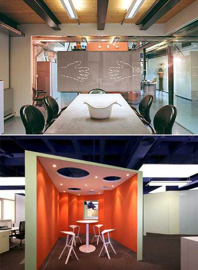 Arriba, oficina de King & Miranda en Milán; debajo, espacio para privacidad en las oficinas de Ofita, en Madrid.