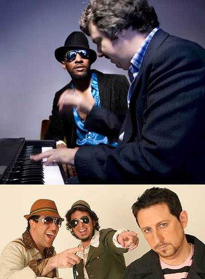 Arriba, Glen Anthony Henry y Carlo Coupé al piano. Abajo, Mandalas, grupo de Barcelona.