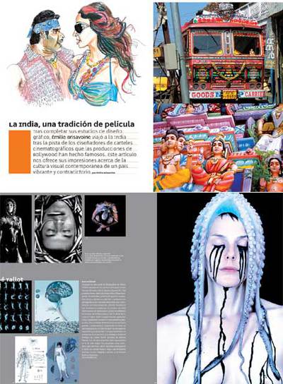 Arriba, carteles indios recopilados por Émilie Brisavoine. Abajo, fotografías de Chloé Tallot; carteles y  flyers  diseñados por el estudio One Fine.