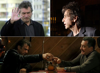 Robert de Niro (arriba a la izquierda) y Al Pacino; abajo, un fotograma de  Righteous kill,  el primer filme en el que la pareja comparte plano.