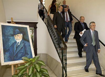 Manuel Chaves, Luis Pizarro, Manuel Pastrana y José Antonio Grinán, tras un acto celebrado ayer en la sede de UGT.