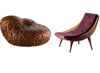 Asiento  Tricot , de Dominique Perrrault, a la izquierda, y silla  Carolina , de Massimiliano Fuksas.