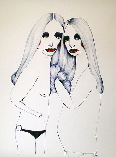 Dibujo a bolígrafo  Twins , de Erica Eyres.