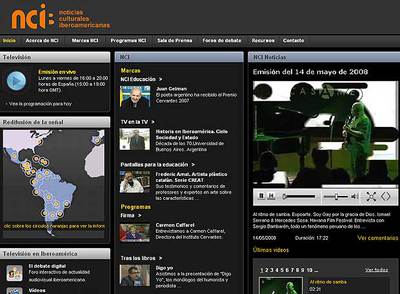 Imagen de la página  web  del canal Noticias Culturales Iberoamericanas (NCI).