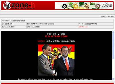 Los ciberpiratas dejaron en la  web  de IU la foto de Rajoy y Zapatero. Después fueron detenidos.