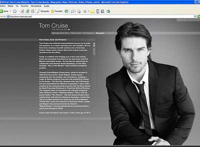 Reproducción de la página  web  de Tom Cruise.