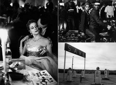 De izquierda a derecha, las fotografías de Robert Frank,  Baile benéfico. Nueva York; Indianápolis  (arriba);  Santa Fe, Nuevo México, y Desfile. Hoboken, Nueva Jersey.