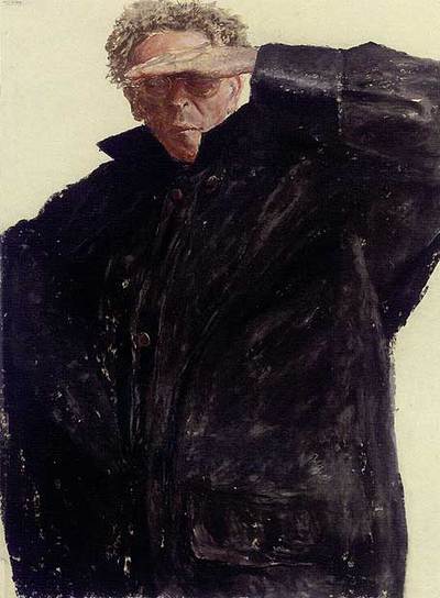  Autorretrato con chubasquero oteando (22 de diciembre de 1988) .