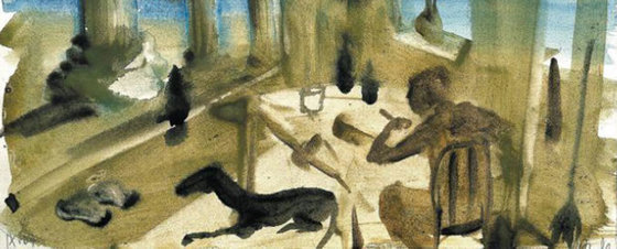 El viaje (azul)  de Miquel Barceló  a Cartago