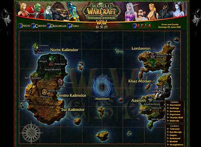 Pantalla donde se muestra el mapa del territorio donde transcurre el juego  World of Warcraft. 
