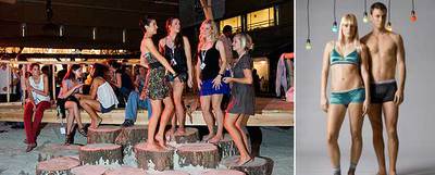 Fiesta de inauguración de la feria Bread & Butter en Barcelona. A la derecha, dos de los conjuntos de la colección  Brunch Björn Borg. 