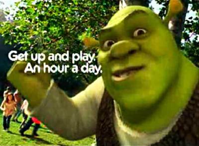 Shrek es el protagonista de una campaña pública contra el sedentarismo que anima a los niños estadounidenses a hacer ejercicio al menos una hora diaria.