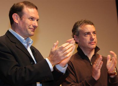El  lehendakari,  Juan José Ibarretxe, y el presidente del PNV, Iñigo Urkullu, durante un acto público del PNV en Vizcaya.