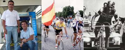 De izquierda a derecha: Arroyo y Delgado; Delgado en los Campos Elíseos tras ganar el Tour de 1988, y Arroyo coronando la meta del Puy de Dôme en 1983.rn c. a.  efe
