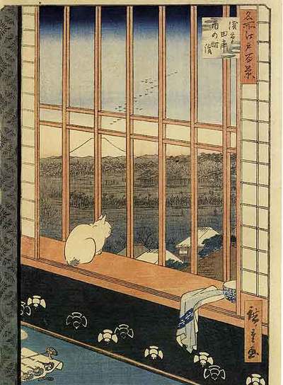  Los arrozales de Asakusa durante la celebración de la fiesta del Gallo  (1857), de la serie  Cien vistas de Edo,  de Ando Hiroshige.