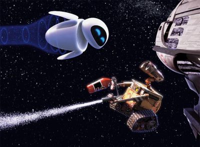 Un fotograma de  Wall·E,  en el que se ve al robot y a su amada Eva.