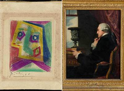  Tête de femme , de Picasso, y  English school: profile of a gentleman,  de John Singleton Copley, dos de las obras de la colección Kingsland.