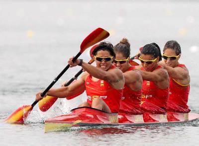 Las palistas españolas Beatriz Manchón, Jana Smidakova, Sonia Molanes y María Teresa Portela, ayer en la semifinal de K-4 500.