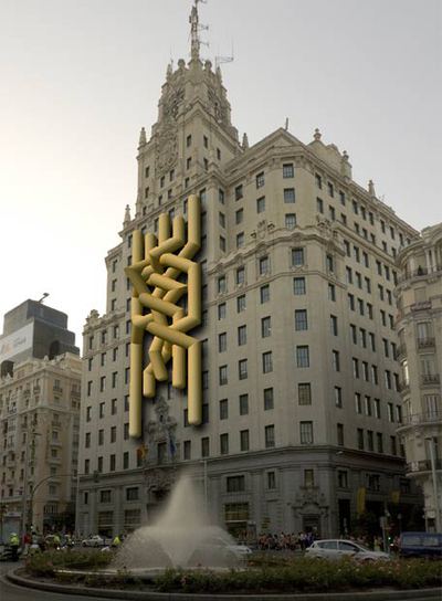 Recreación virtual de cómo quedará la fachada del edificio de Telefónica con la obra  Comfort # 6. 