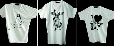 Tres de las camisetas de Passarella Death Squad, llamadas (de izquierda a derecha)  Sirène sous héroine, Beaute nº2  y  Tous sont dements. 