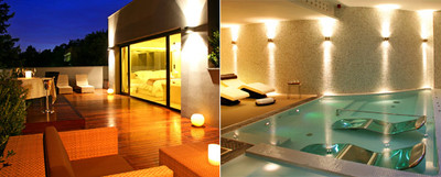 Una de las dos habitaciones con terraza y el  spa  del hotel Àbac, abierto en Barcelona la pasada primavera.