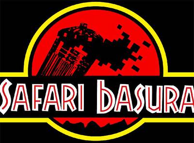 Logotipo de Basurama, que juega con el de la película  Jurassic Park. 