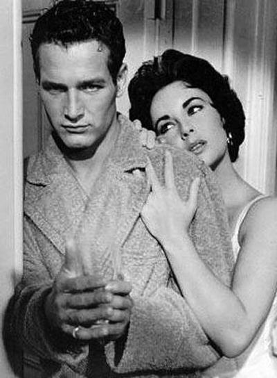 Newman y Elizabeth Taylor en un fotograma de  La gata sobre el tejado de zinc. 
