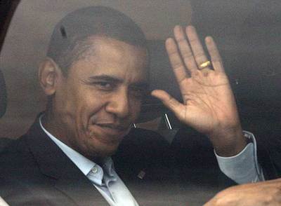 Barack Obama, al llegar a la Universidad Belmont, en Nashville, para preparar el debate.