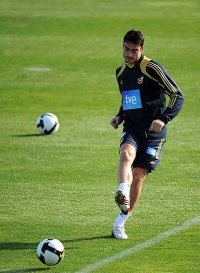 Riera, en el entrenamiento de ayer de la selección.