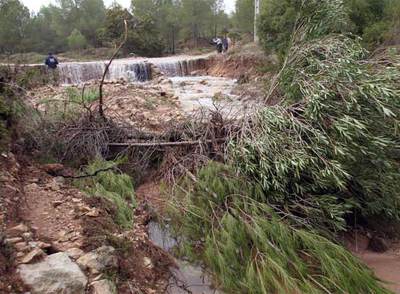 Barranco de L'Olleria donde el agua arrastró ayer  a una mujer y a su hija a la muerte.
