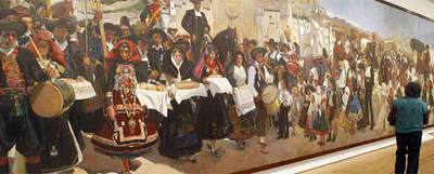  Castilla. La fiesta del pan , la más grande de las obras de  Sorolla. Visión de España,  ayer, en la exposición del Museo de Bellas Artes de Bilbao.rnUn hombre contempla   Guipúzcoa. Los bolos.  