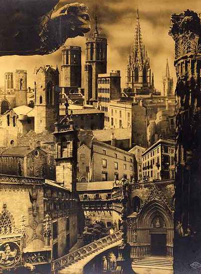 Fotomontaje de Pere Català Pic del Barrio Gótico de Barcelona, realizado en 1935.